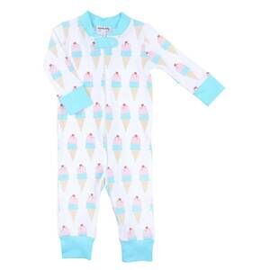 NEW MAGNOLIA BABY girls two scoops zipped pajamas new in white/blue